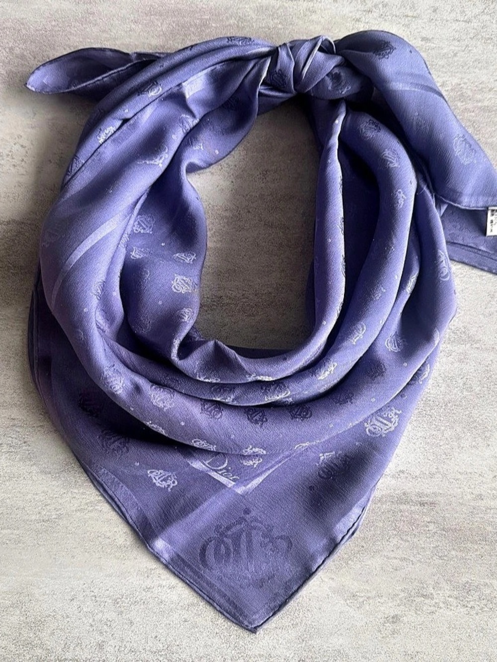 Christian Dior Vintage CD Monogram Silk Scarf Purple